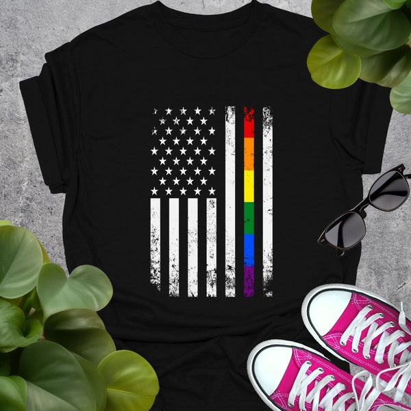 Distressed American Flag Pride Stripe T-Shirt